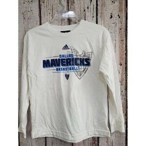 Boy's‎ Medium White Dallas Mavericks ADIDAS Long Sleeve Tee T-Shirt Shirt NEW